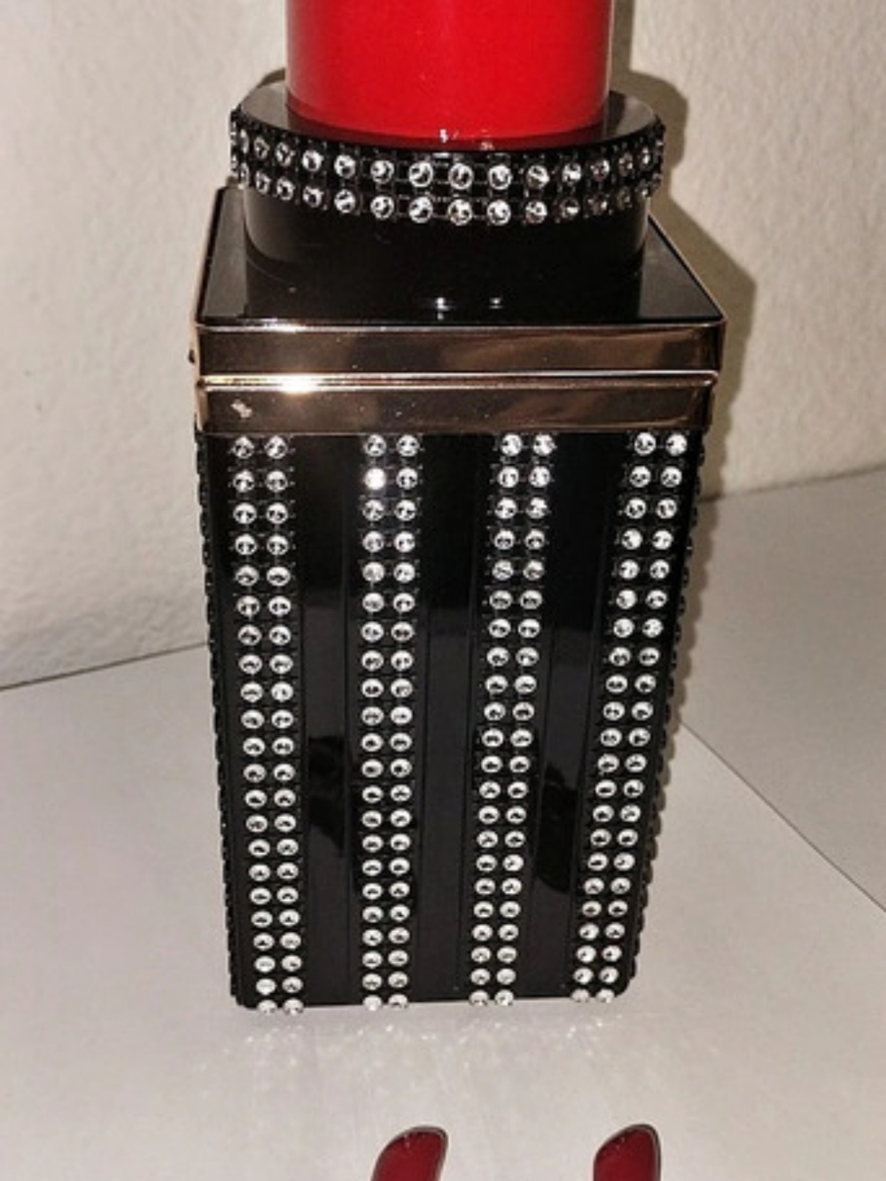 Lipstick Red & Black Clutch ,earrings